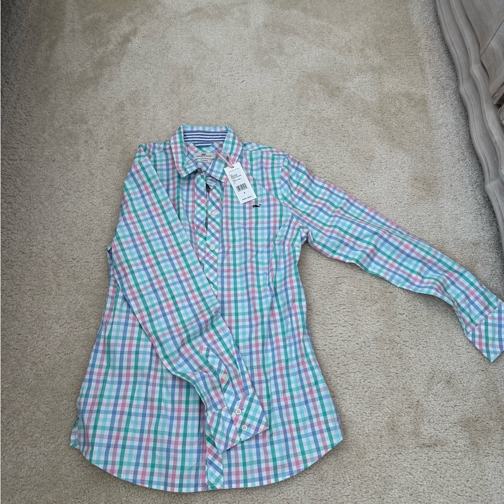 NWT Vineyard Vines Pink and Green Plaid Shirt